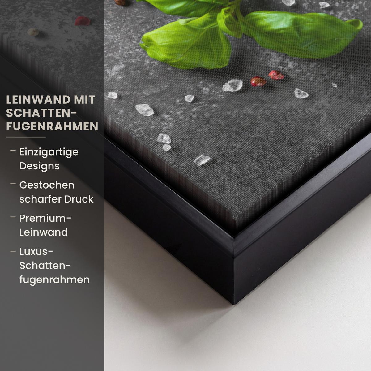 LEINWAND Bilder mit Rahmen - Pfeffer - Kräuter - Gewürze - Beton - 30x40 - Dunkelgrau, Textil (30/40cm) - MuchoWow