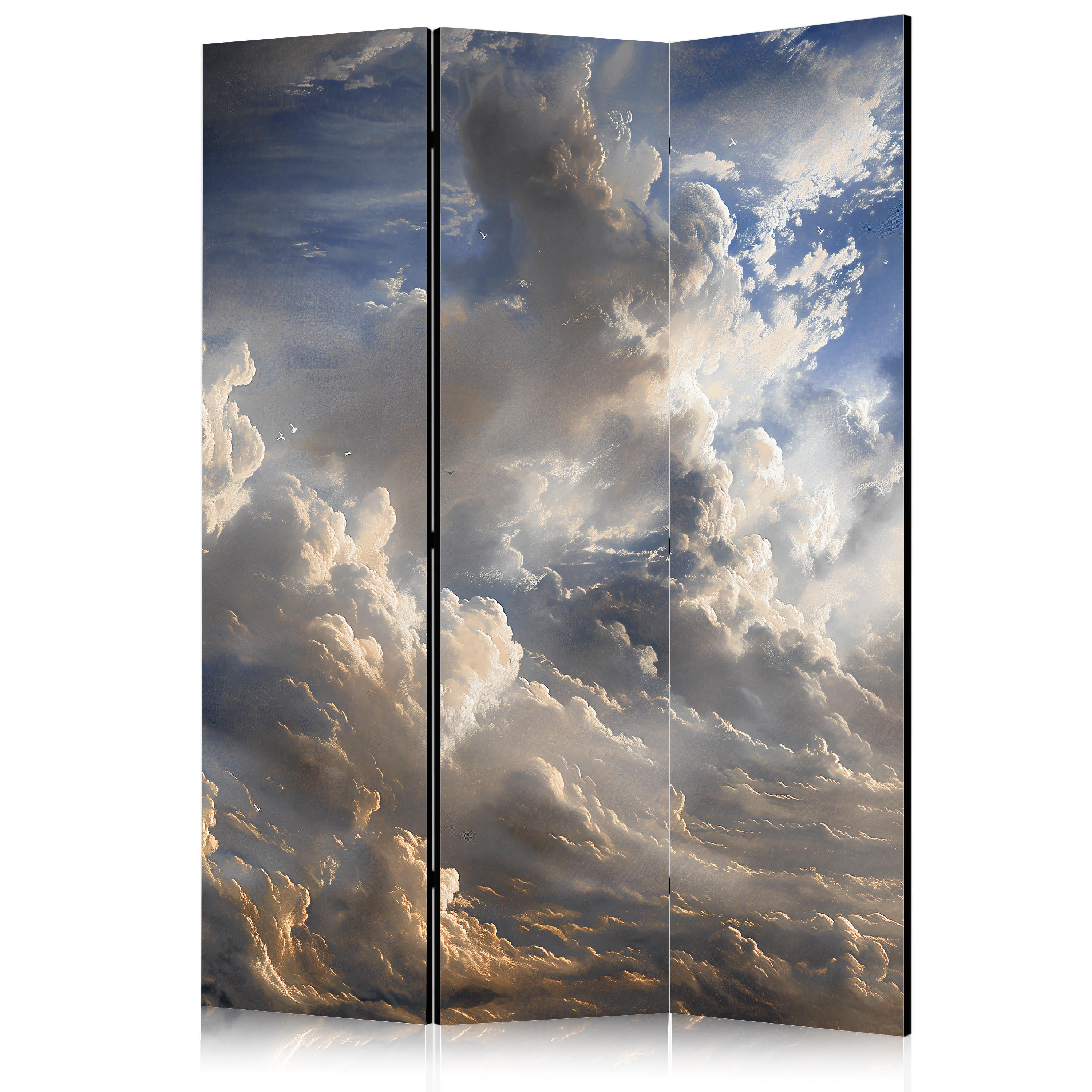 PARAVENT Beidseitig Bedruckter 3-tlg 135x172 cm Wolken In 3D Optik - Multicolor, Holz/Textil (135/172/3cm) - Muralo