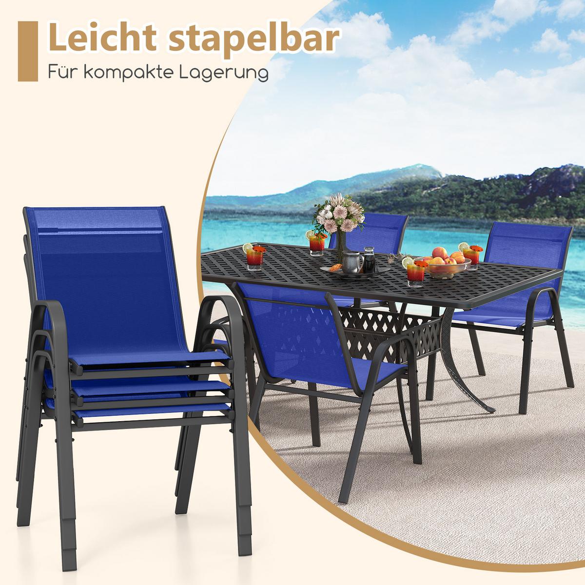 GARTENSTÜHLE Blau(2er-Set) - Blau, Metall (70/84/56cm) - COSTWAY