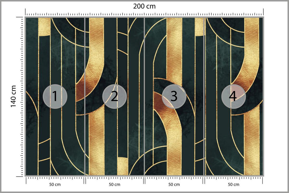 FOTOTAPETE für Büro Imitation Goldene Abstraktion Formen Geometrisch 200x140 - Schwarz, Papier (200/140cm) - Muralo