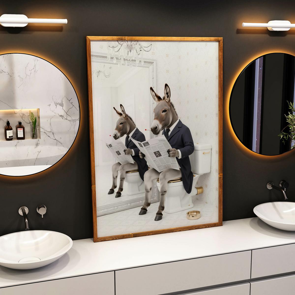 POSTER für Badezimmer WC ESEL im Anzug auf Toilette mit Zeitung Abstraktion 30x40cm - Beige/Schwarz, Papier (30/40/40cm) - Muralo