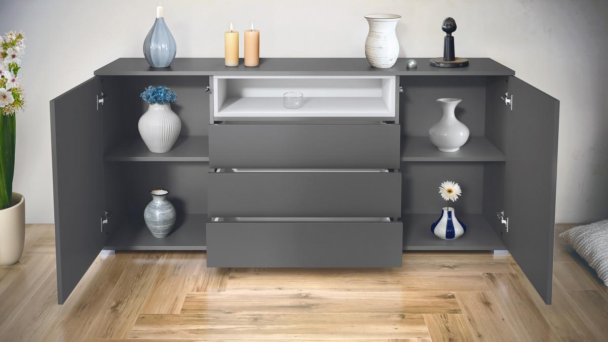 SIDEBOARD Skadu Graphit Seidenmatt - Graphitfarben, Holzwerkstoff (166.5/75.5/35cm) - Vladon