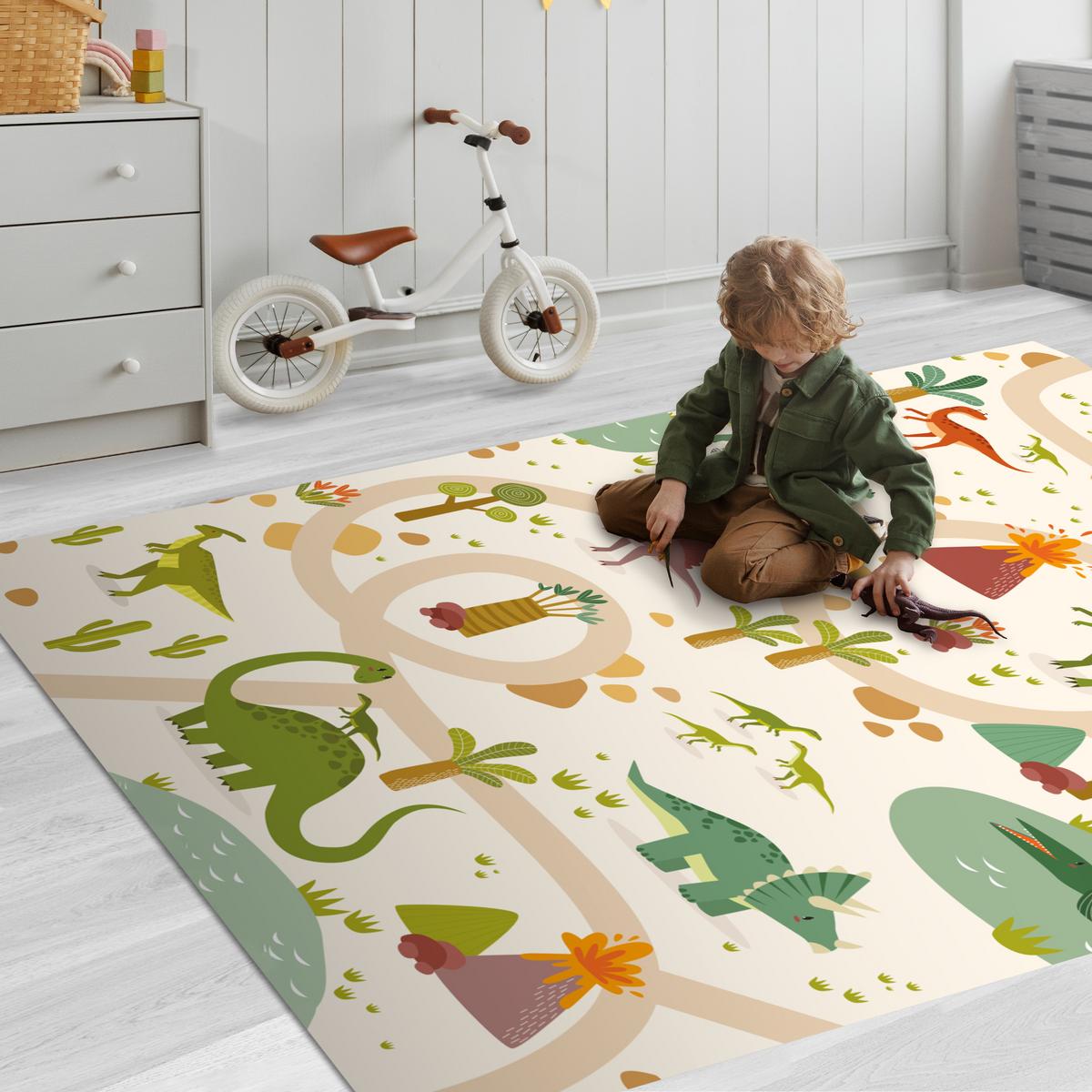 KINDERTEPPICH Dino - Grün - Natur - Kinder - Design Spielmatte 120x180 cm - Beige, Kunststoff (120/0.3cm) - OnlyWow