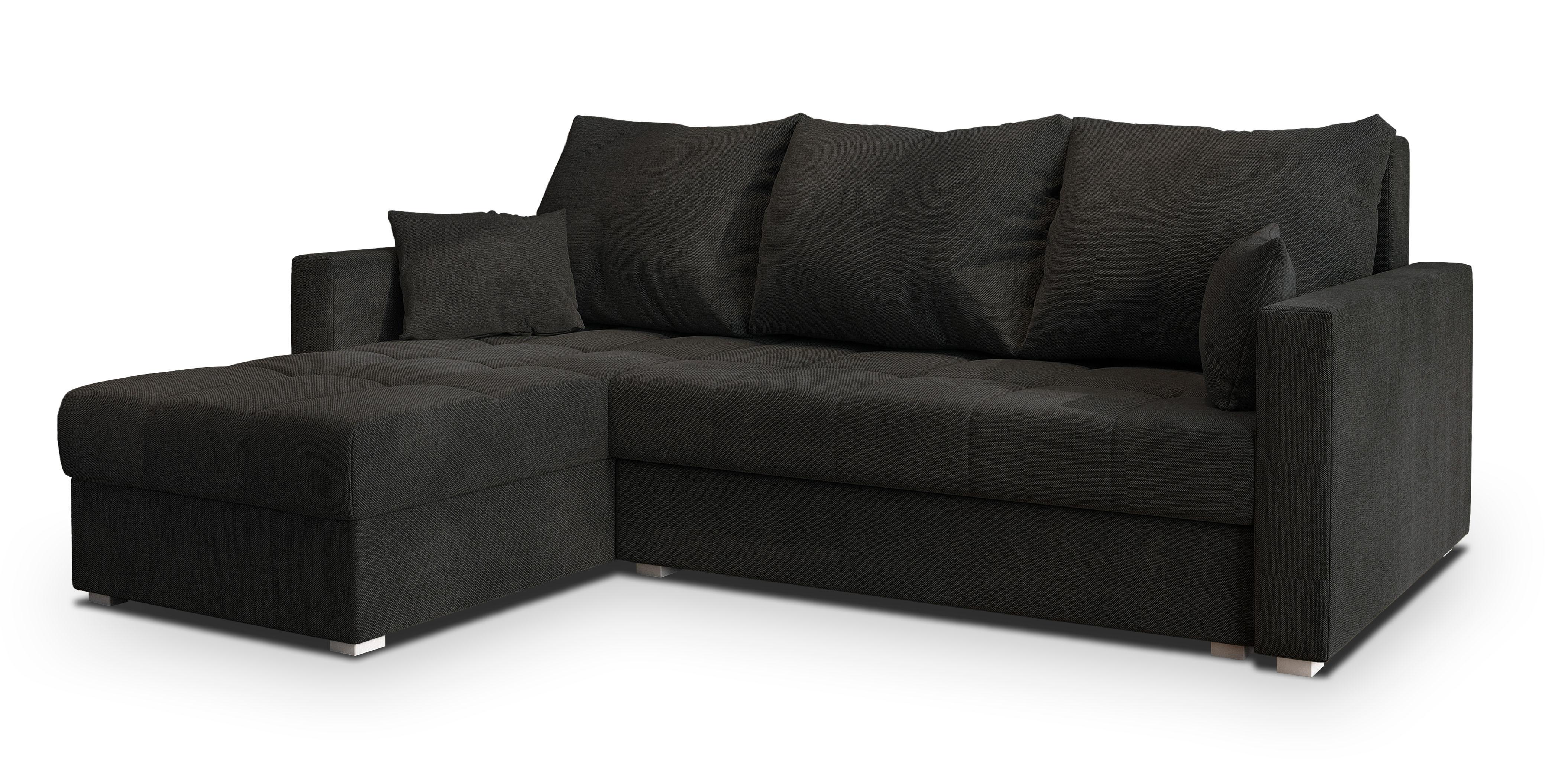 ECKSOFA NIDA Schwarz Geflochtener Stoff mit Schlaffunktion - Schwarz, Holz (220/143cm) - MASSENO