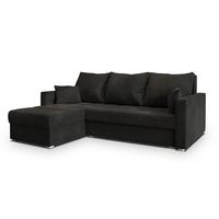 ECKSOFA NIDA Schwarz Geflochtener Stoff mit Schlaffunktion - Schwarz, Holz (220/143cm) - MASSENO