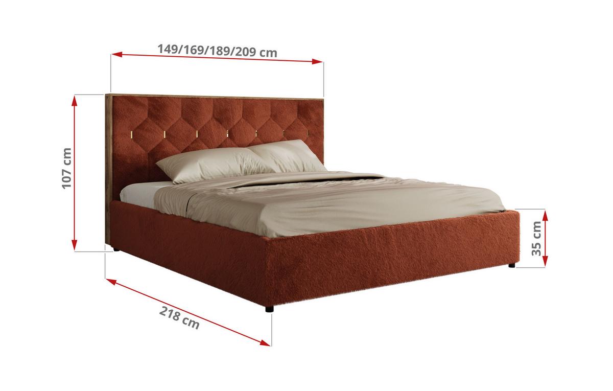 POLSTERBETT LARINO CLASSIC 160/200 - Orange Plüsch - Multipocket-Matratze - Orange, Textil (160/200cm) - MKS