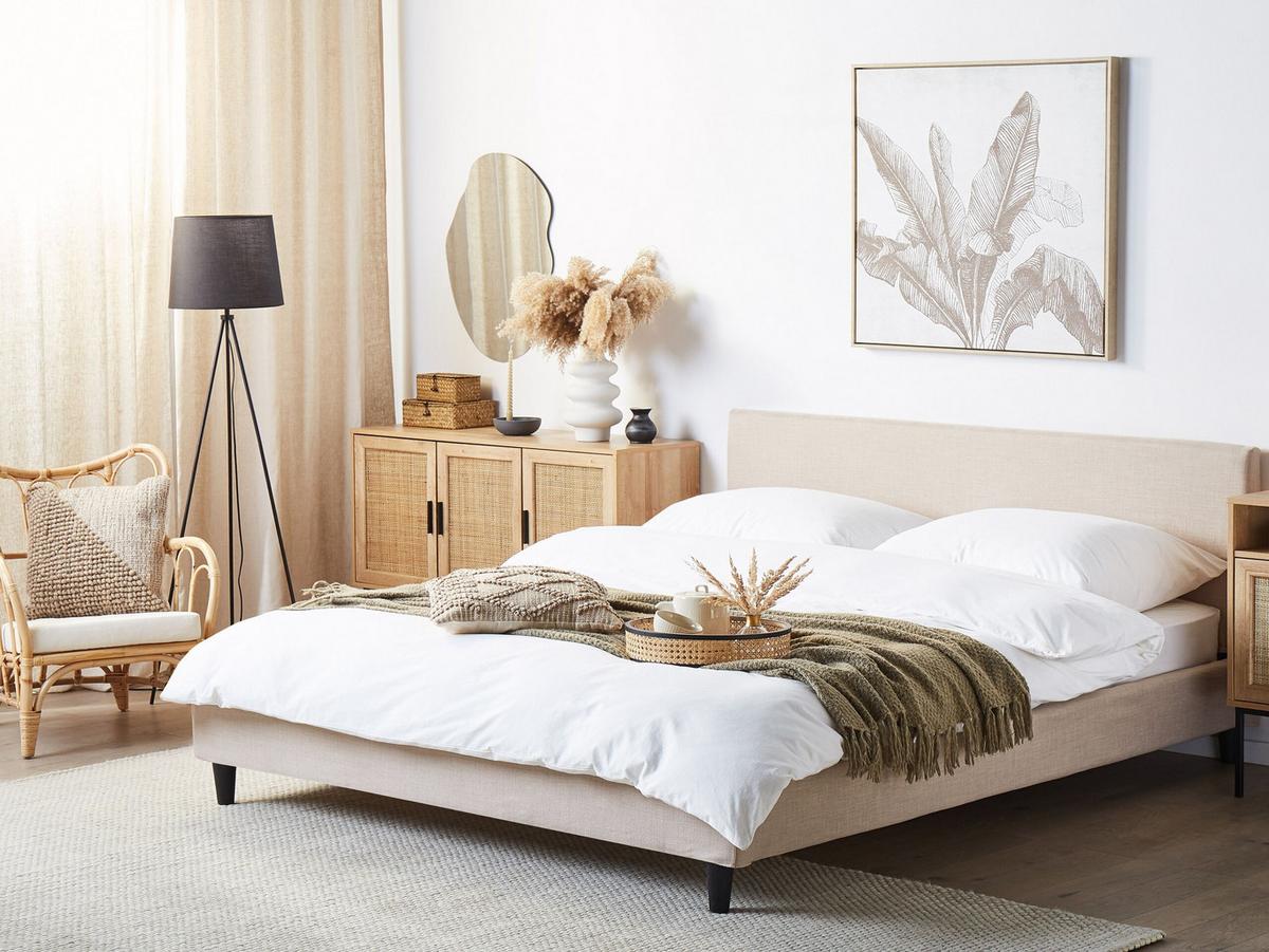POLSTERBETT 180/200cm Sandbeige Fitou - Beige, Textil (180/200cm) - Beliani