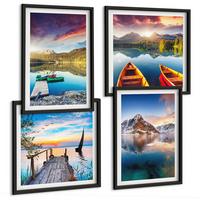BILDER SET 4er Set - 50x50 cm & 40x60 cm Schwarzer Rahmen - Seen- und Berglandschaft Łódź - Schwarz, Kunststoff (50/50cm) - TULUP