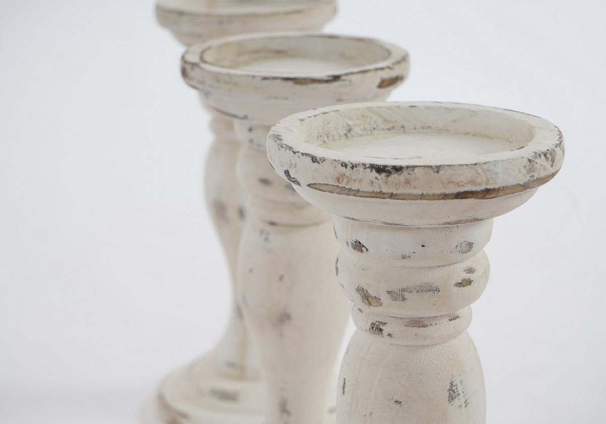 KERZENSTÄNDER 3ER-SET Weiß - Weiß, Holz (12/24/12cm) - MCW