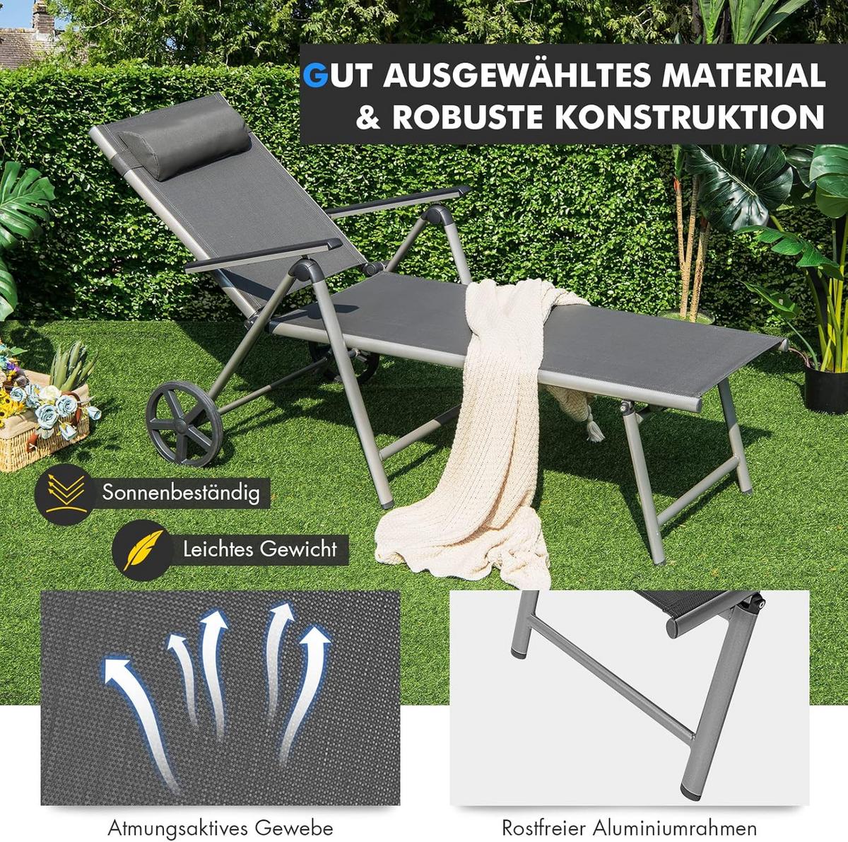 GARTENLIEGE Grau - Grau, Metall (173/78.5/66cm) - COSTWAY
