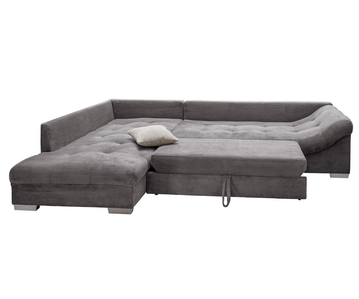 ECKSOFA mit Schlaffunktion, Wellenunterfederung, Ottomane links B298/T202/H84 cm, Liegefl. 154x227 cm, Cord Grau / 17202 - Beige/Silberfarben, Holzwerkstoff/Textil (298/202cm) - luma-home
