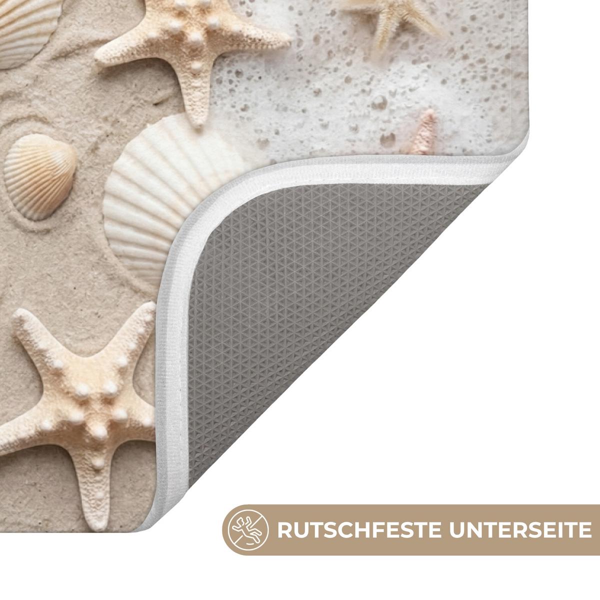 BADEMATTE Muscheln - Seesterne - Strand 60x40 cm - Sandfarben/Creme, Textil (60/40cm) - OnlyWow