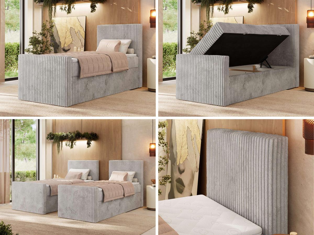 BOXBETT TILIANO DUO 90/200 - Hellgrau Cord - H4 - Topper T25 - Rechts Seite - Hellgrau, Textil (90/200cm) - MKS