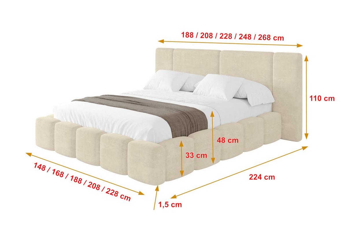 POLSTERBETT mit Bettkasten und Lattenrost, Boxbett ohne Matratze - NILO 200x200 Beige - Beige, Holzwerkstoff/Textil (200/200cm) - ALTDECOR