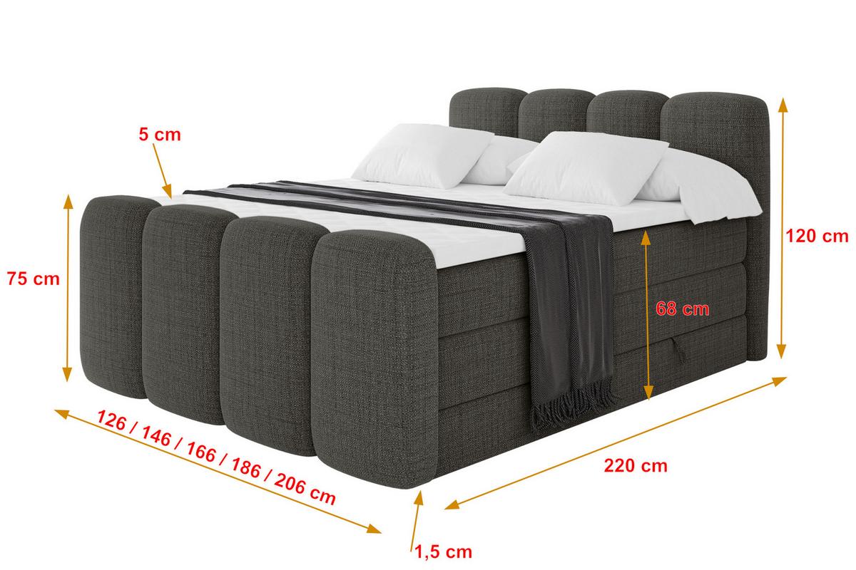BOXBETT mit Matratze H3|H4 und Lattenrost - NINA-Z KING - 160x200 cm Aragon - Grau - Grau, Holzwerkstoff (160/200cm) - ALTDECOR