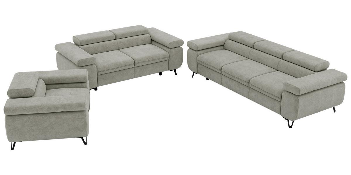 SITZGARNITUR PETER 1+2+3 - Hellgrau Stukture - Hellgrau/Schwarz, Textil/Metall (262/76/99cm) - MKS