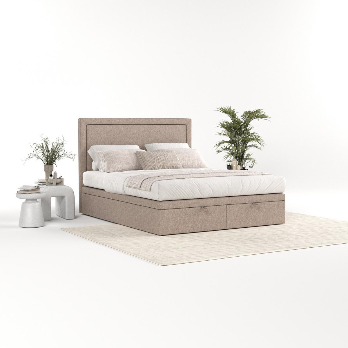 POLSTERBETT Salma mit Stauraum 140/200 cm Beige im Megan Stoff - Beige/Schwarz, Holz/Holzwerkstoff (140/200cm) - AltaBeds