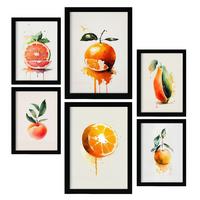 POSTER Set Mit 6 Zitrus Plakate Von Obst, Gemüse & Gesunden Lebensmitteln Im Aquarell Kunst Stil Auf Reinweißen Hintergründen A3 & A4 Schwarzer Rahmen - Schwarz, Papier (29/3cm) - Nacnic