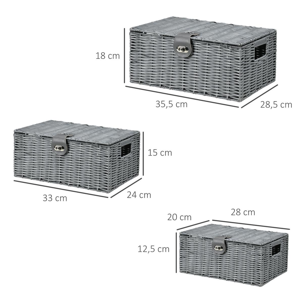 AUFBEWAHRUNGSKORB 3er Set PP Metall Grau - Grau, Metall (28.5/18/35.5cm) - HOMCOM