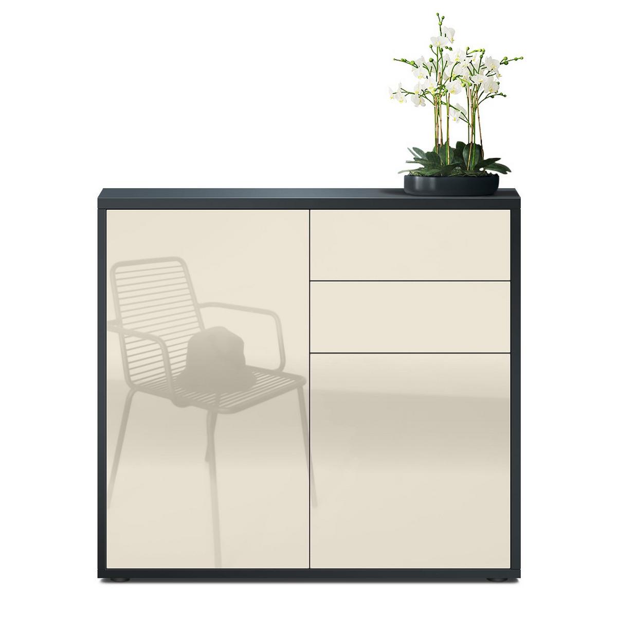 KOMMODE Ben Front in Creme Hochglanz - Creme, Holzwerkstoff (79/74/36cm) - Vladon