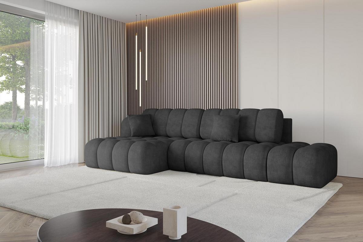 ECKSOFA mit Schlaffunktion Ottomane Links OLEA-L2 321x164x75 Dunkelgrau Velours - Dunkelgrau/Schwarz, Holzwerkstoff/Kunststoff (321/164cm) - ALTDECOR