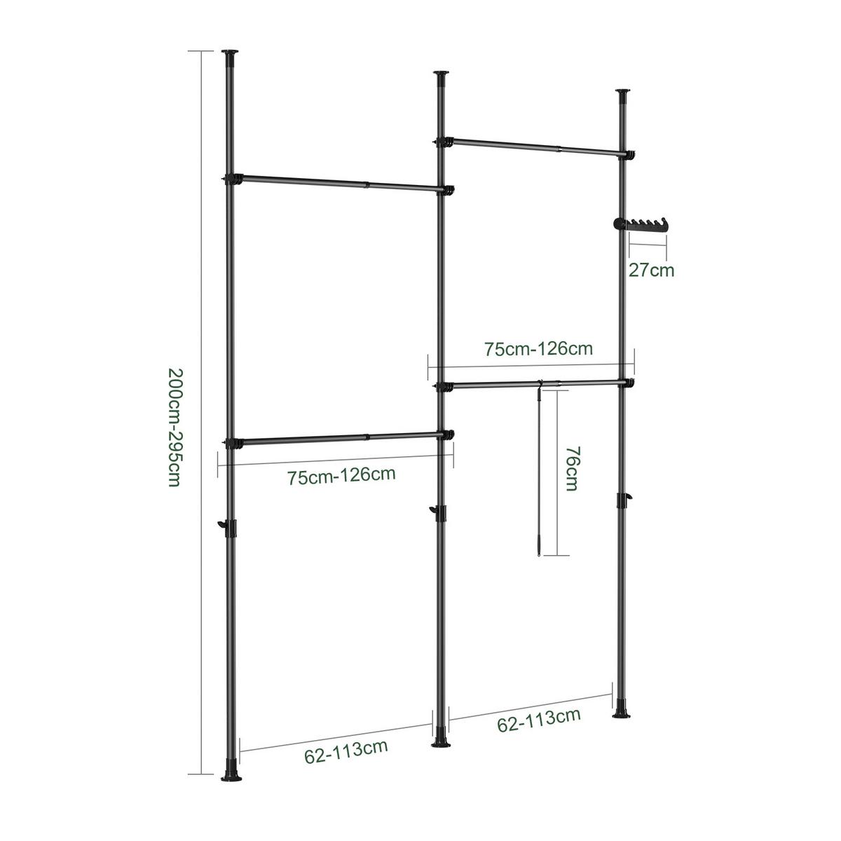 TELESKOP GARDEROBEN SYSTEM Schwarz - Schwarz, Kunststoff (226/285/3cm) - SoBuy