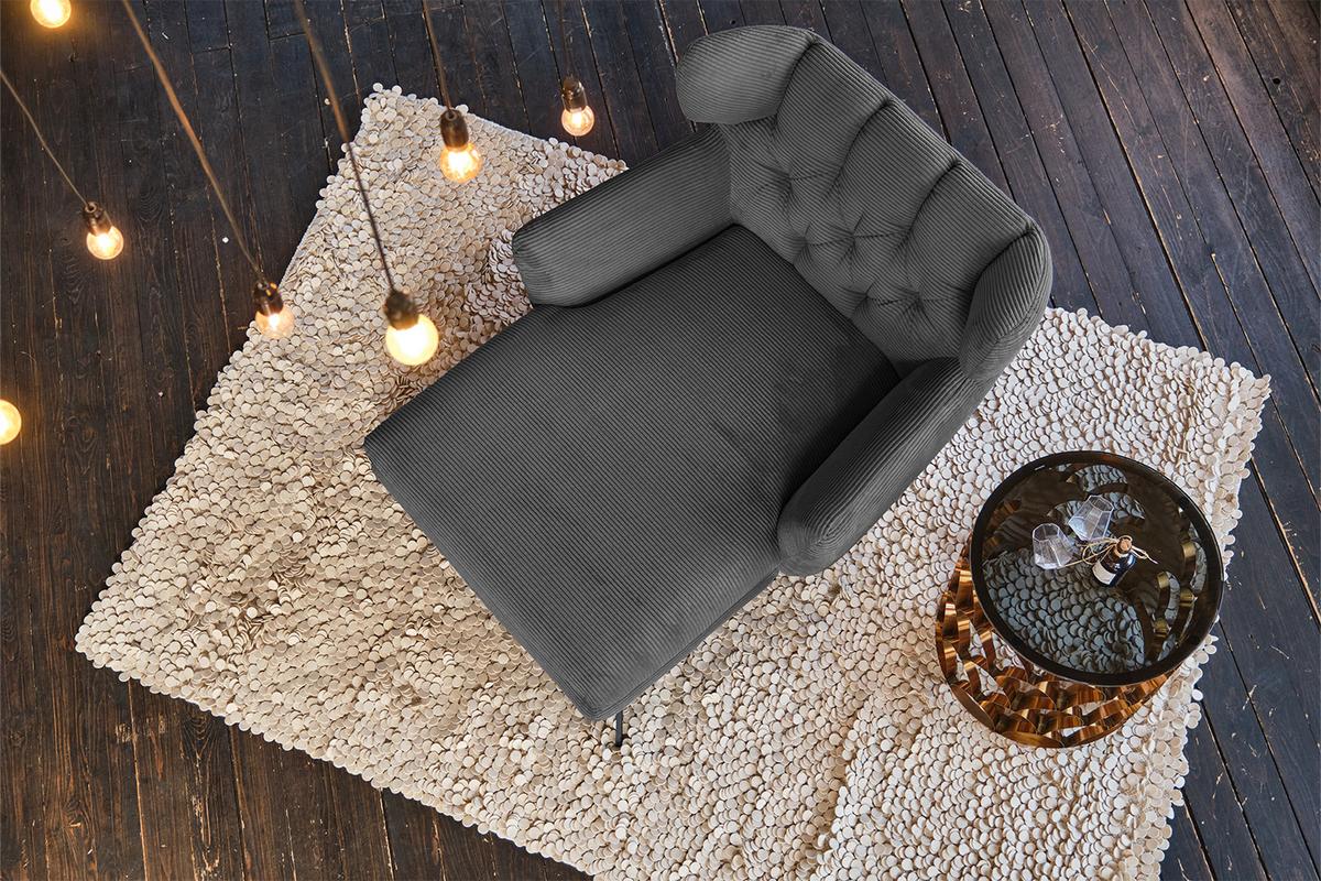 LONGSEAT CHAMRE Granit Cord - Dunkelgrau/Schwarz, Textil/Metall (130/95/160cm) - KAWOLA