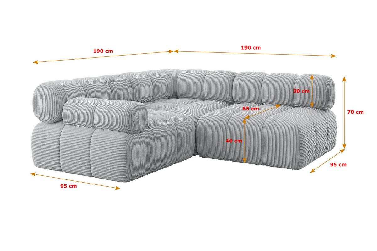 ECKSOFA modulares Sofa Mende-L1 - 190x190x70 cm Grau Cord - Grau, Holzwerkstoff/Textil (190/190cm) - ALTDECOR