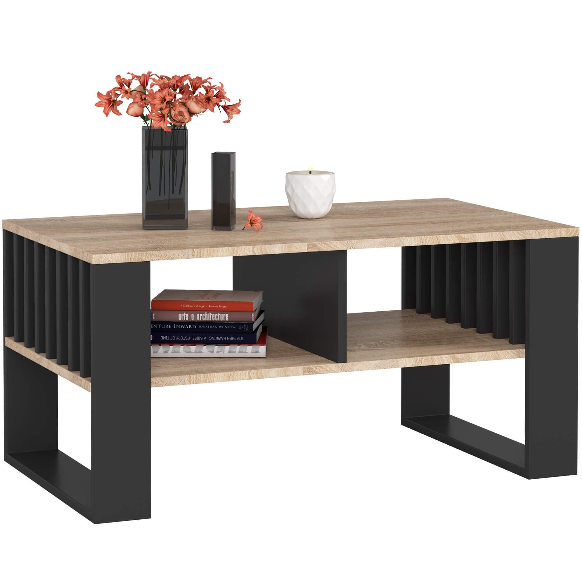 COUCHTISCH Eiche Sonoma, Schwarz 45/92/53 - Schwarz, Textil (53/92/45cm) - RAUMHIRSCH FURNITURE