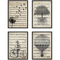 POSTER Set mit 4 Notenblatt A4 Schwarzer Rahmen - Schwarz, Papier (29.7/3cm) - Nacnic