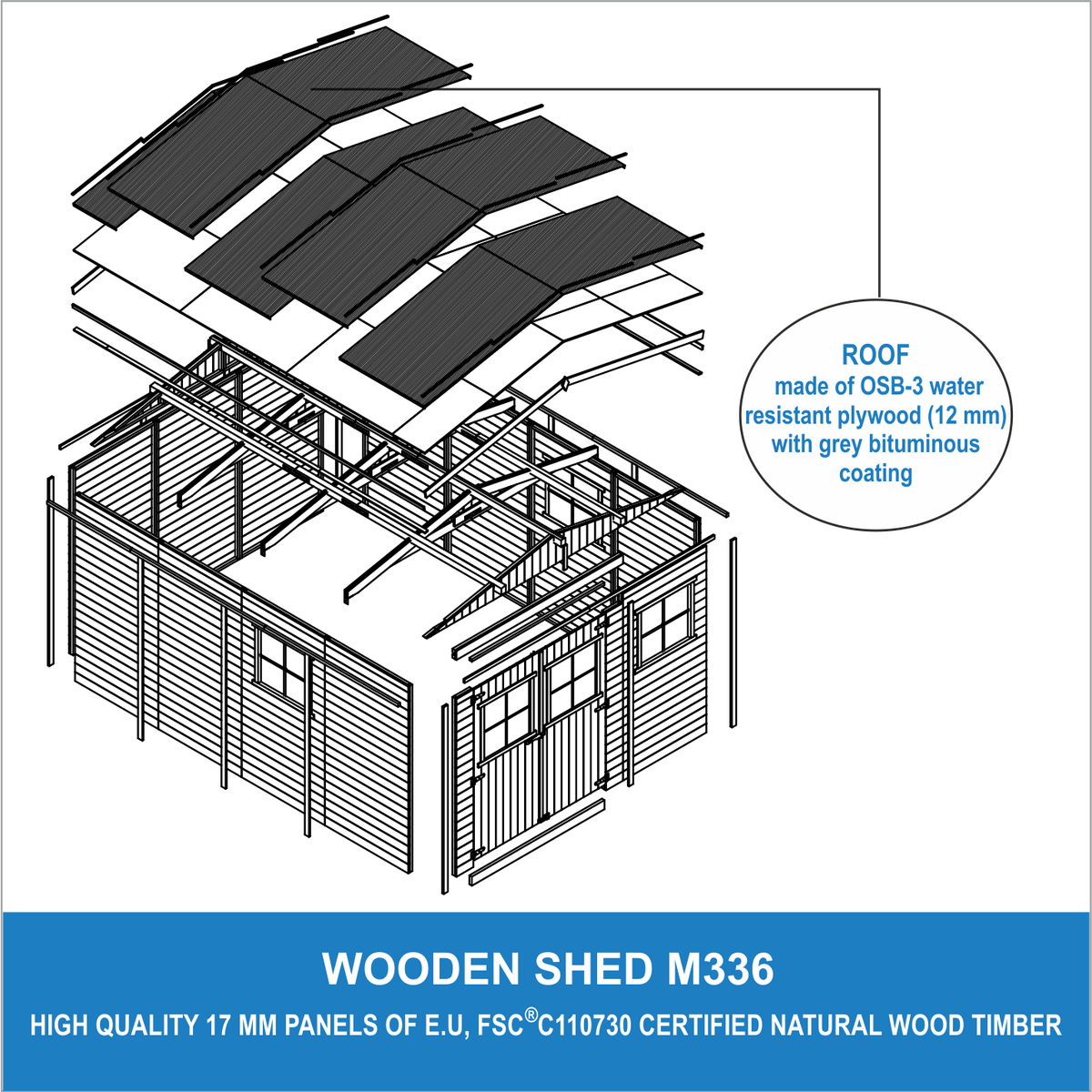 HOLZ-GARTENHAUS - H226x418x320 cm/12 m² - M336 - Beige, Holz (324/226/395cm) - Timbela