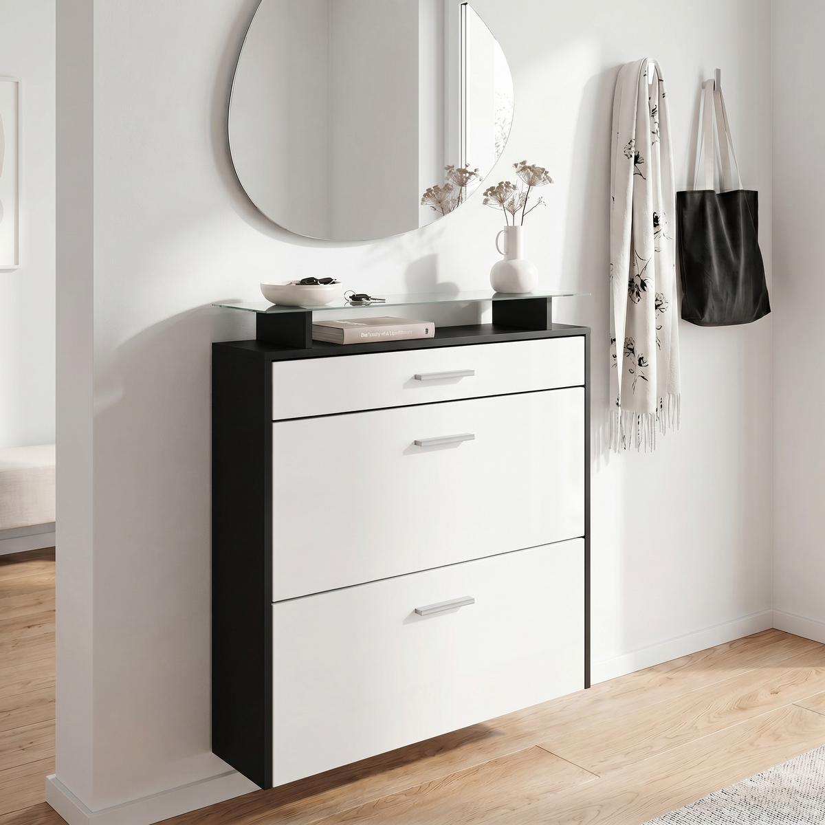 SCHUHSCHRANK Malea Front in Weiß matt - Weiß, Holzwerkstoff (89/96/23cm) - Vladon