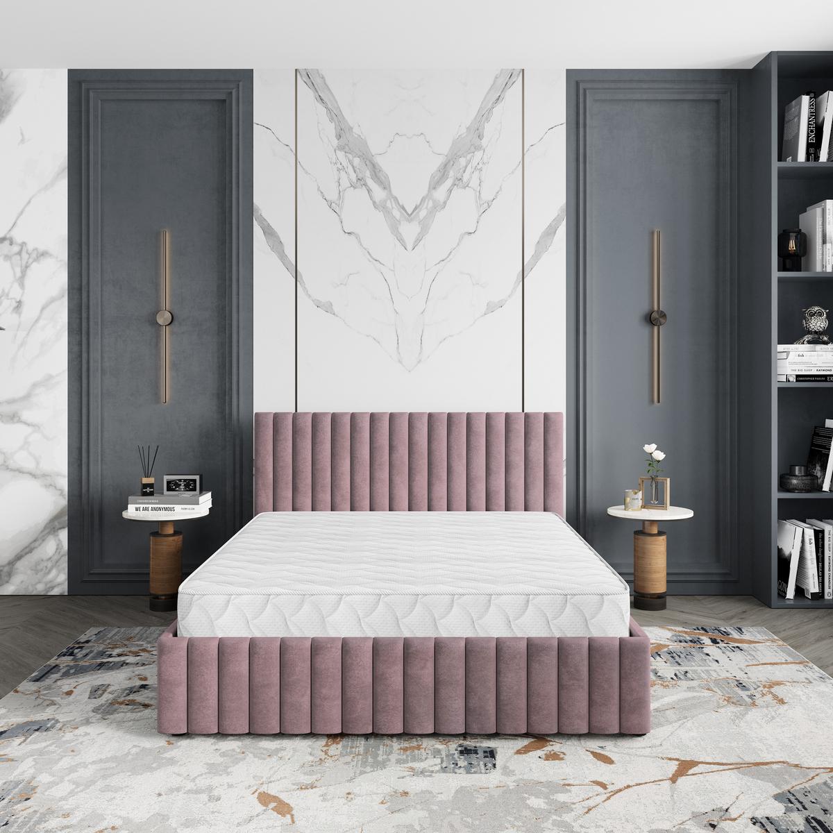 POLSTERBETT CARMIA K 200x200 cm mit Bettkästen - Rosa - Rosa, Holz/Textil - MASSENO