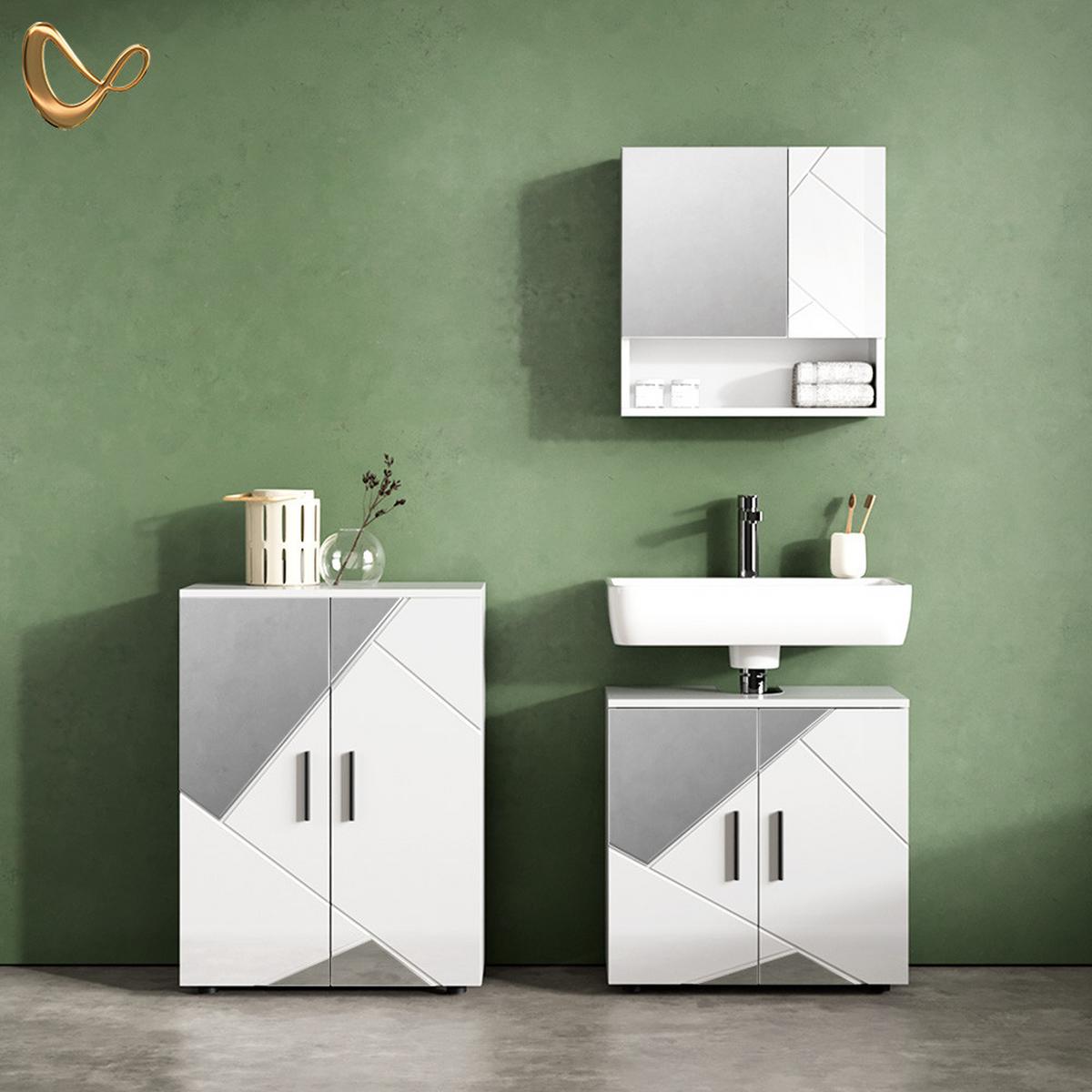 BADMÖBEL-SET Ronco Weiß Hochglanz mit Einsätzen 3 Teile, mit Unterschrank 60 cm - Weiß Hochglanz, Holzwerkstoff (60/60/59cm) - Livinity®