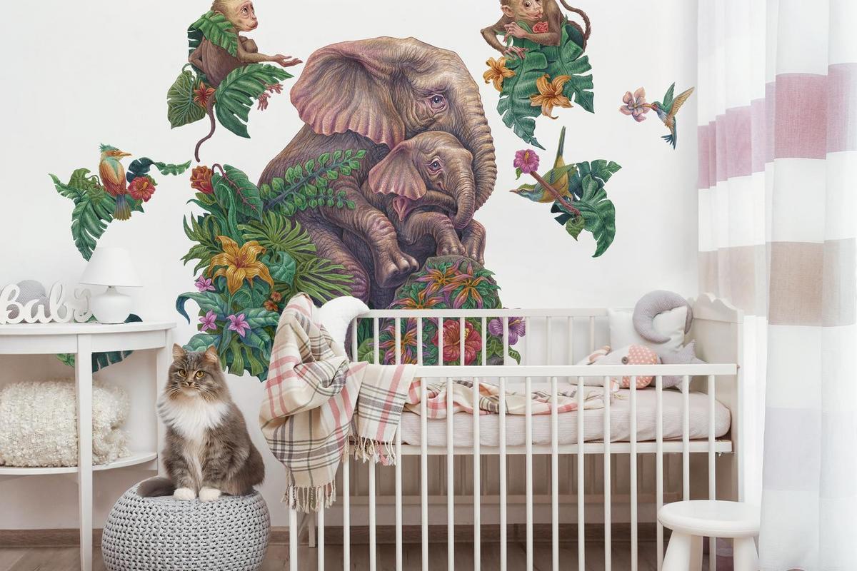 WANDAUFKLEBER 130x164cm - Tropische Safari - Multicolor, Kunststoff (130/164/0.1cm) - Wallfluent