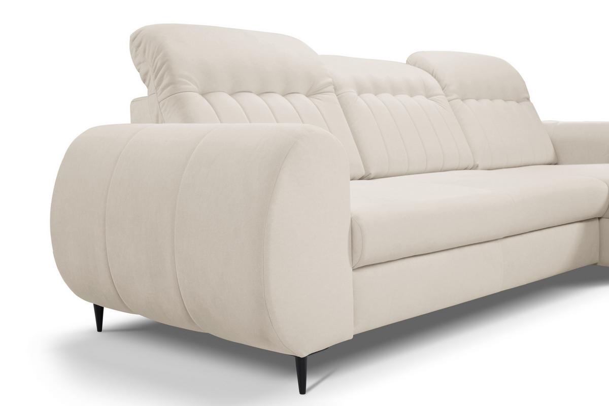 ECKSOFA PURO R-S Beige Plüsch-Stoff mit Schlaffunktion - Beige, Holz (275/166cm) - MASSENO