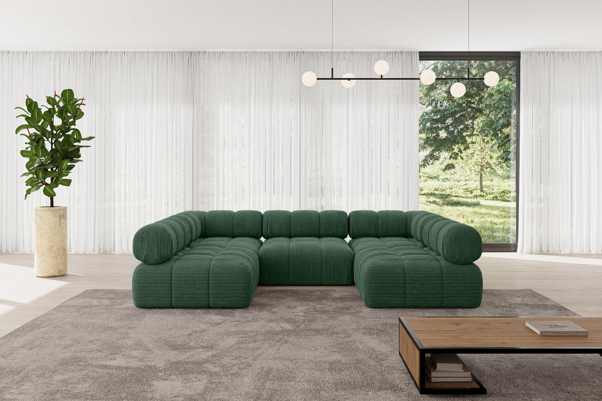 WOHNLANDSCHAFT modulares Sofa Garvo-U1 - 285x190x70 cm Grün Cord - Grün, Holzwerkstoff/Textil (285/70/190cm) - ALTDECOR