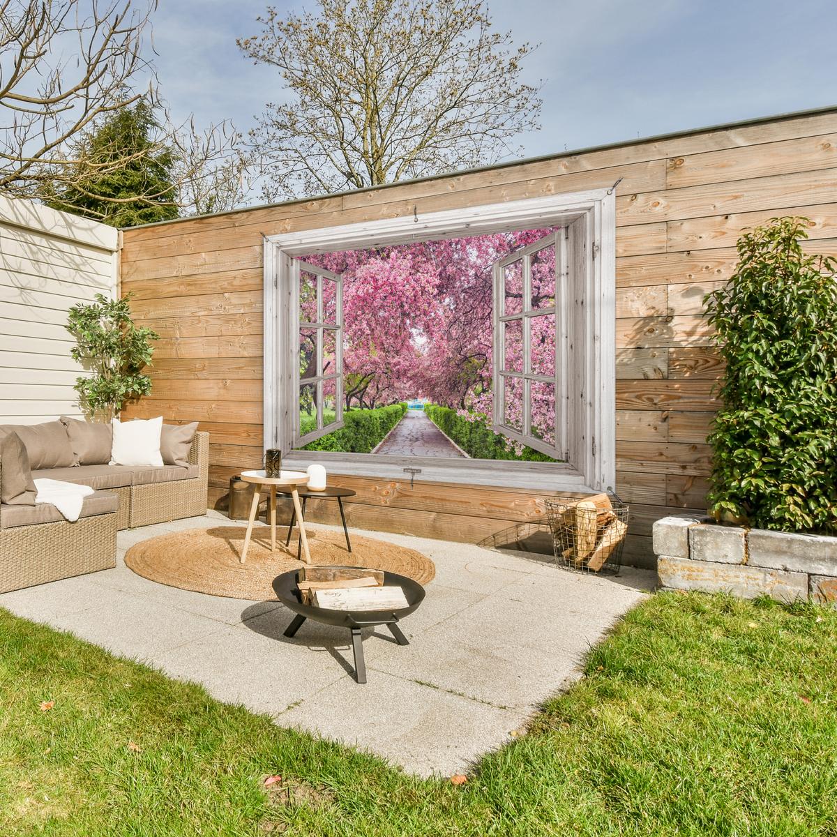 GARTENPOSTER Japanisch - Sakura - Blüte - Baum - Blütenzweige - Durchsichtig Poster für draußen 180x120 cm - Rosa, Kunststoff (180/120/0.2cm) - OnlyWow