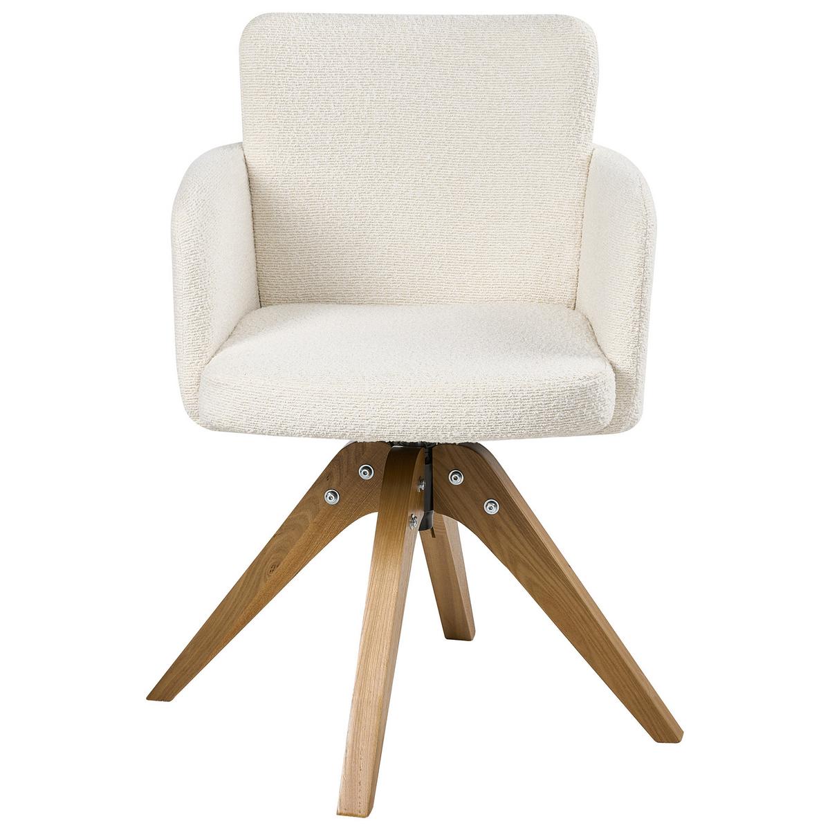 ESSZIMMERSTUHL 2er Set drehbar Bouclé Cremeweiß Evelyn - Creme, Holz/Textil (64/80/64cm) - Beliani