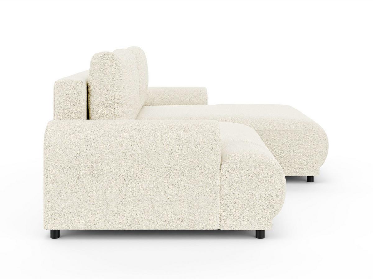 ECKSOFA mit Schlaffunktion, Bettkasten, extrabreite Ottomane rechts, abgerundete Armlehnen B240/T145/H81 cm, Bezug Bouclé-Charakter Beige Creme/ 21027 - Beige/Creme, Kunststoff/Textil (240/145cm) - luma-home