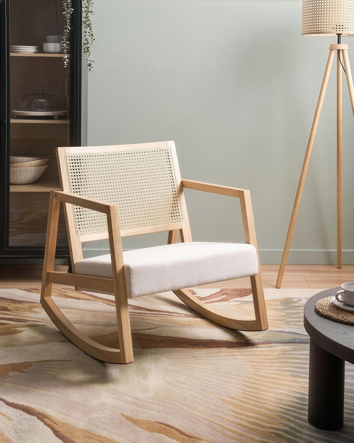 SCHAUKELSESSEL Holz Hellbraun/Hellbeige Leidy - Beige/Braun, Textil (66/75/76cm) - Beliani