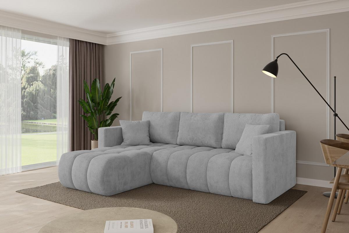 ECKSOFA mit Schlaffunktion Ottomane Links GARD-L 226x146x85 Grau Cord - Schwarz/Grau, Holzwerkstoff/Kunststoff (226/146cm) - ALTDECOR