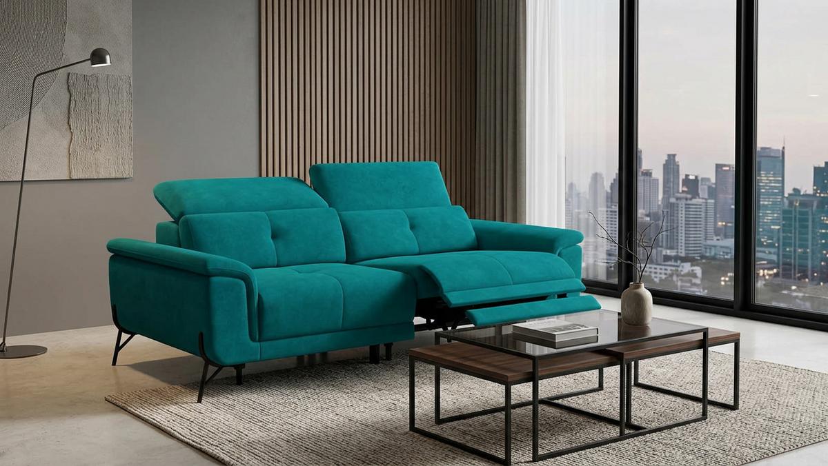 SOFA RELAX AVENA 3-Sitzer, dunkelgrüner Veloursstoff - Dunkelgrün/Schwarz, Holz/Textil (204/80/108cm) - Courtois Laville