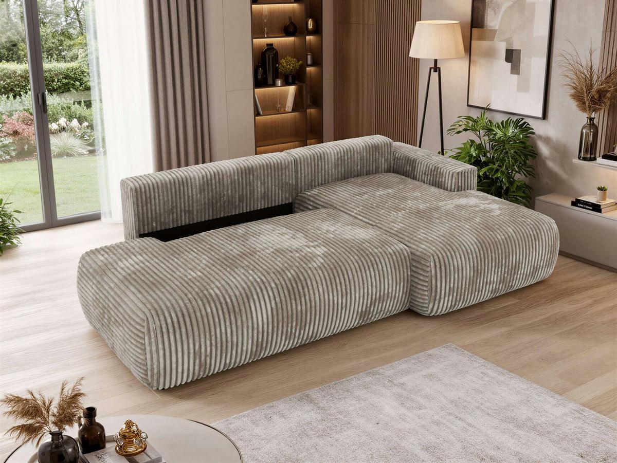 ECKSOFA TAREN L Hellbraun Cord - Rechts - Hellbraun/Schwarz, Kunststoff/Textil (292/170cm) - MKS