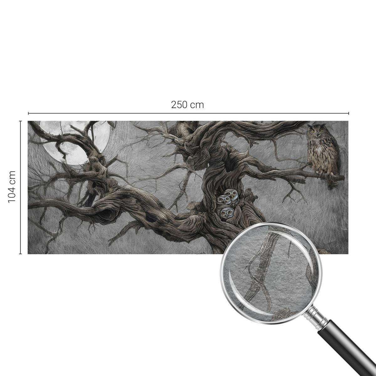 FOTOTAPETE 250x104 cm - Geheimnisvolle Eule - Grau, Textil (250/104cm) - Wallfluent