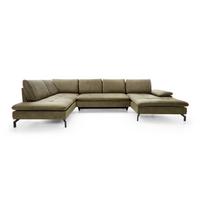 WOHNLANDSCHAFT VOLO Grün Plüsch-Stoff mit Schlaffunktion - Grün, Holz (347/82/205cm) - MASSENO