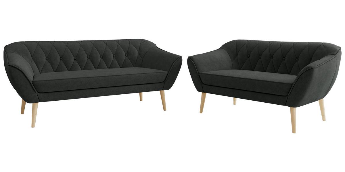 SITZGARNITUR PIRS 3+2 - Dunkelgrau Strukture - Holzbeine - Dunkelgrau/Buchefarben, Holzwerkstoff/Textil (180/75/74cm) - MKS