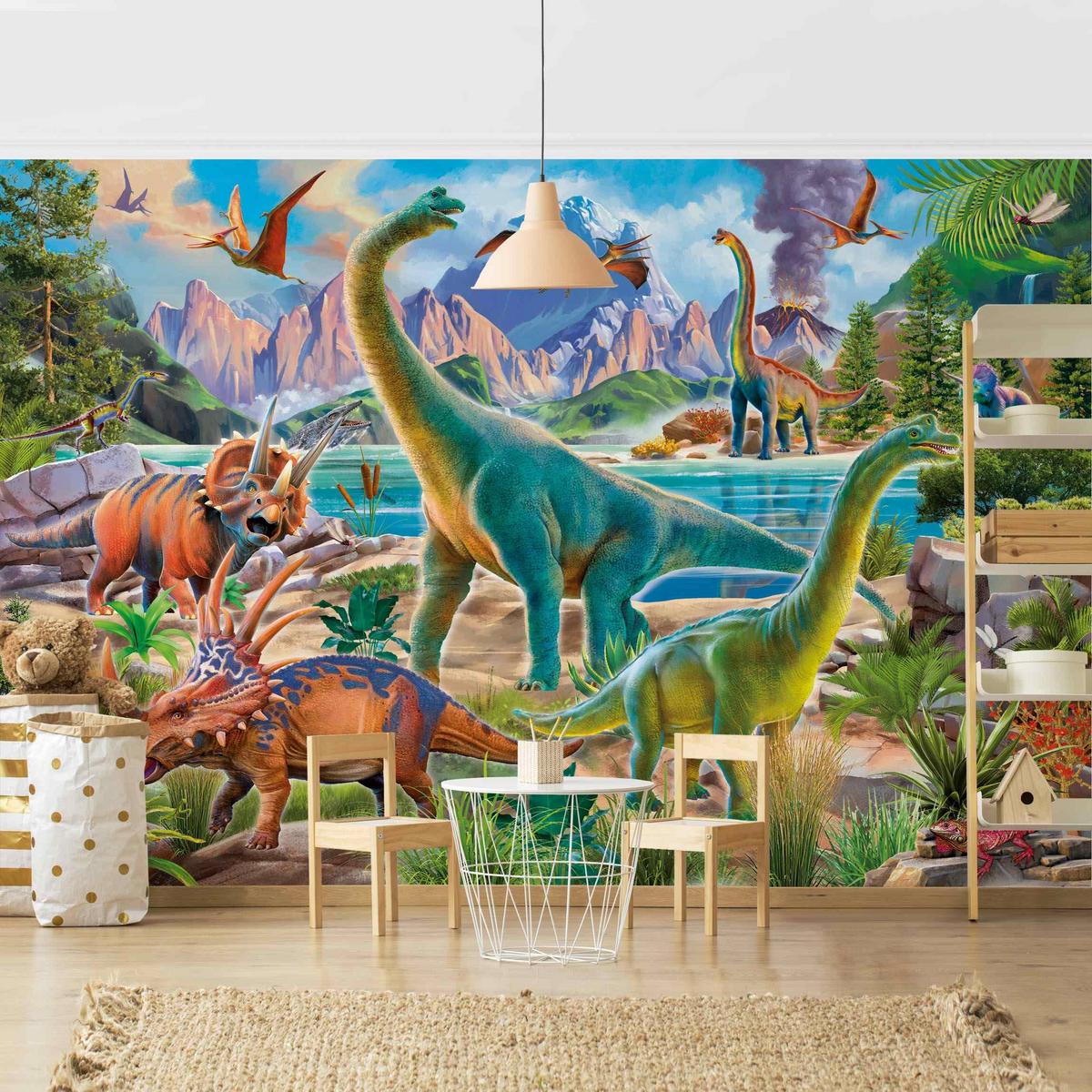 FOTOTAPETE Brachiosaurus und Tricaterops 336/225 cm - Multicolor, Papier (336/225cm) - Bilderwelten