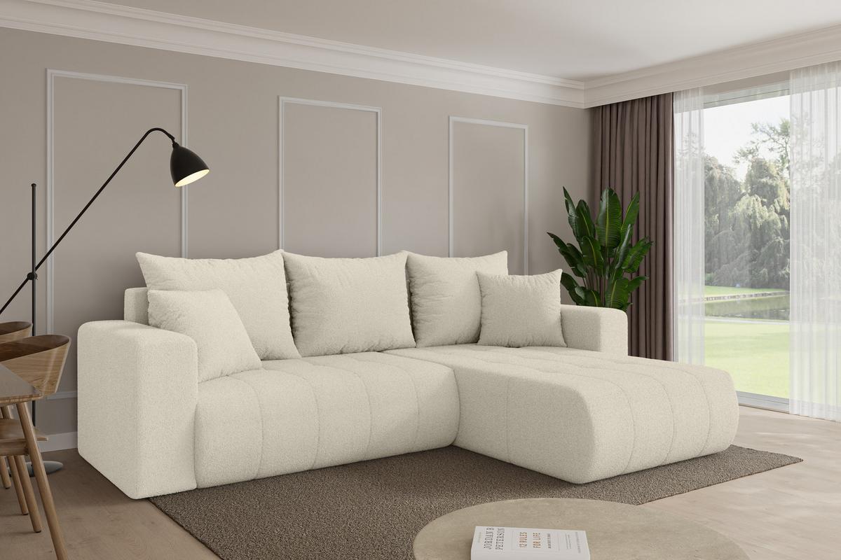 ECKSOFA mit Schlaffunktion Ottomane Rechts MILA-L 277x194x86 Beige Bouclé - Sandfarben/Beige, Holzwerkstoff/Kunststoff (277/194cm) - ALTDECOR