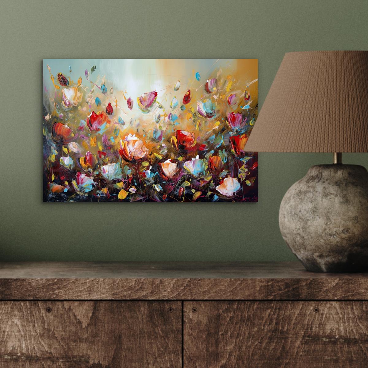 METALLBILD Blumen - Kunst - Natur - Ölgemälde 30x20 cm - Multicolor, Metall (30/20cm) - MuchoWow